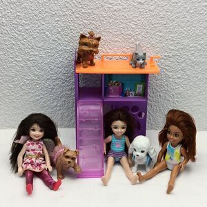 Barbie Club Chelsea Dolls & Yorkshire & Scottish Terrier Poodle Kitty Lot Puppy